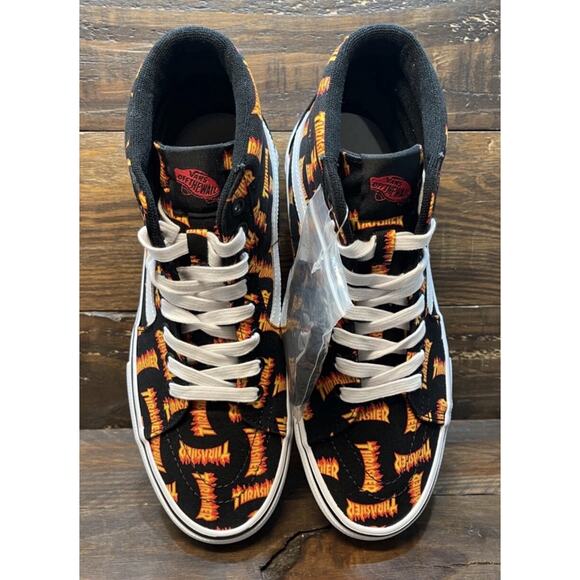 Thrasher x Vans Skate SB Sk8-Hi Rare Thrasher Flames Logo Mens Size 8.5 NEW - Picture 4 of 15